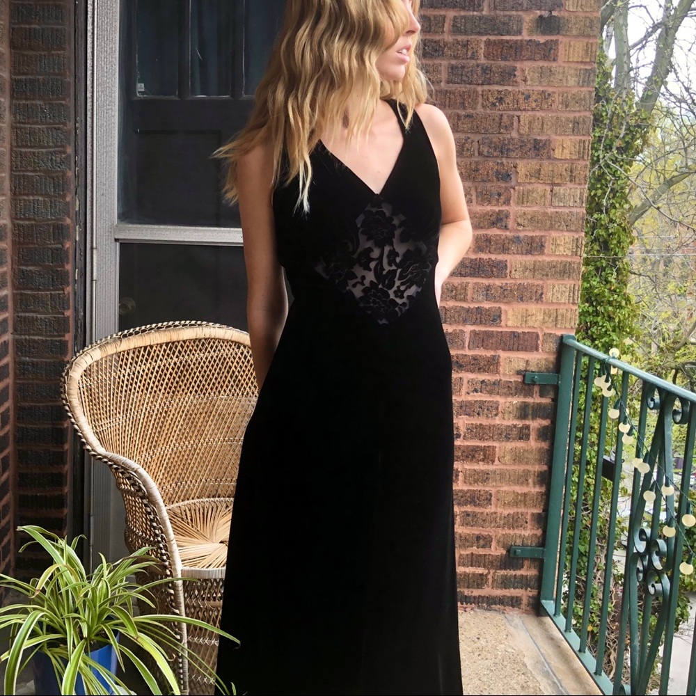 Vintage Silk & Velvet Black Dress - Picture 1 of 8